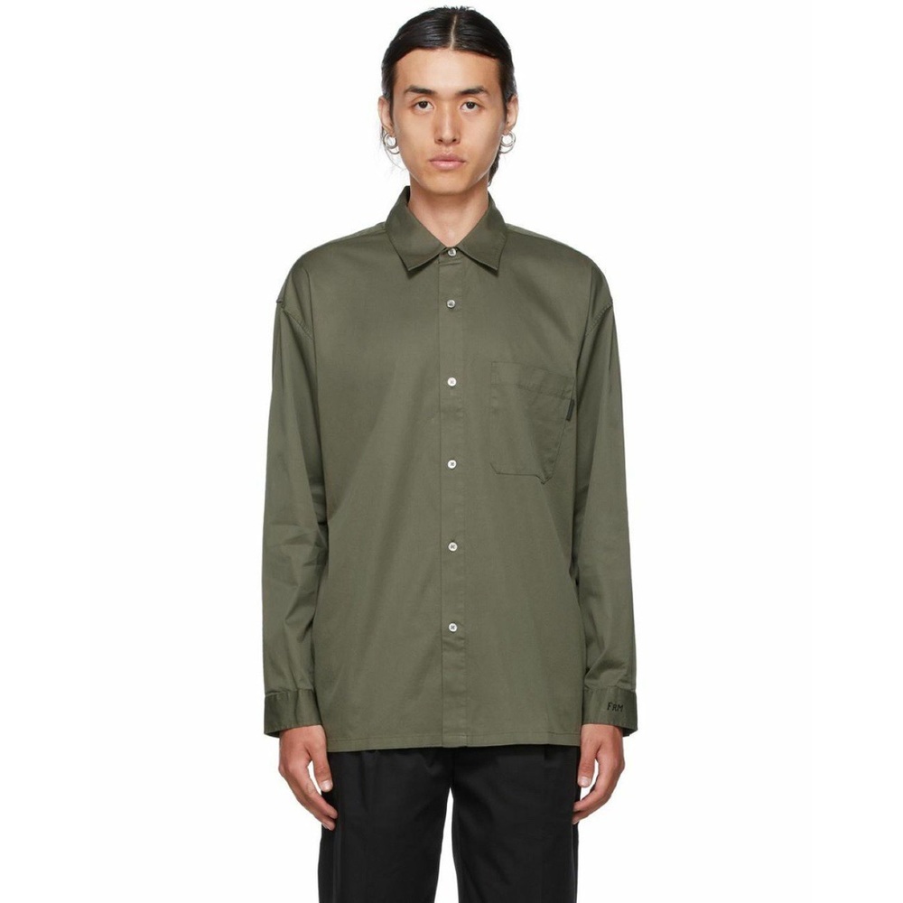 NEW FRAME Relaxed Fit Button Down Shirt Long Sleeve Cotton Twill Green Large